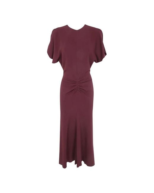 Victoria Beckham Purple Bela Gathered-Waist Flared Midi Dress