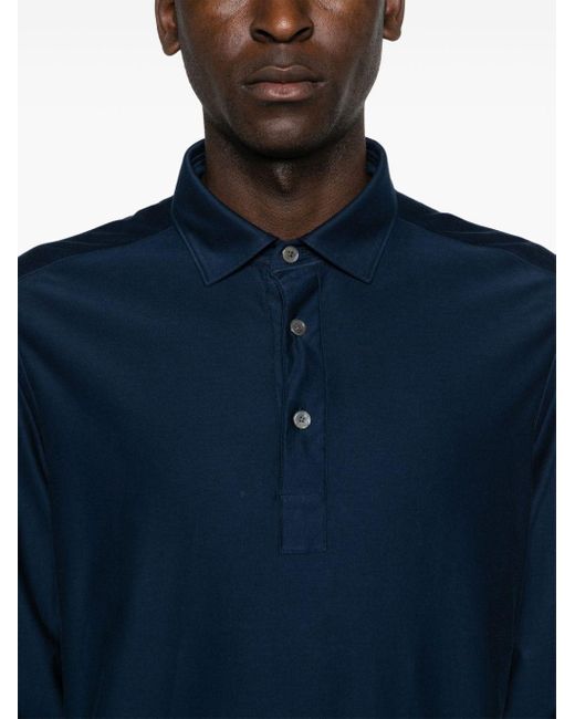 Zegna Blue Long-sleeve Cotton Polo Shirt for men