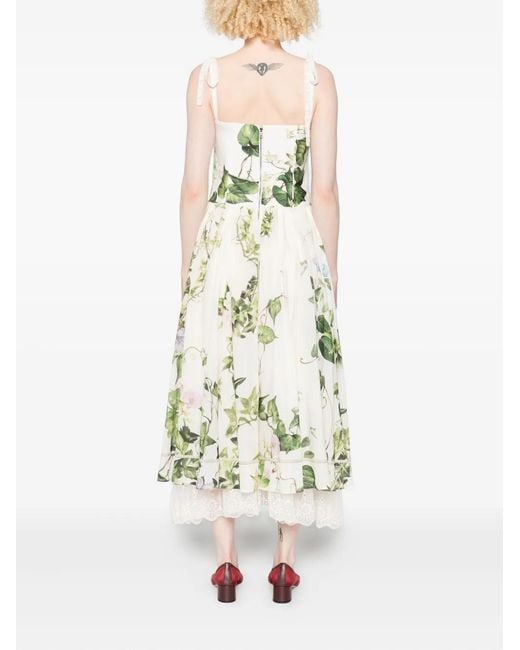 Alice + Olivia White Floral-Print Tie-Shoulder Dress