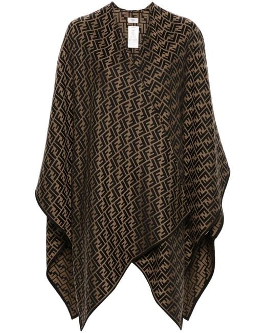 Fendi Black Poncho À Logo En Jacquard