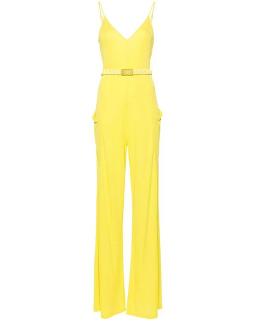 Elisabetta Franchi Yellow Wide-leg Belted Jumpsuit