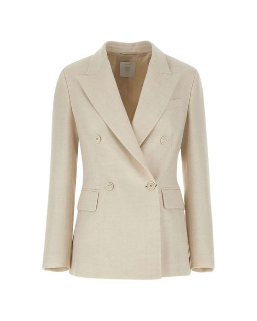 Eleventy White Double-Breasted Herringbone Blazer