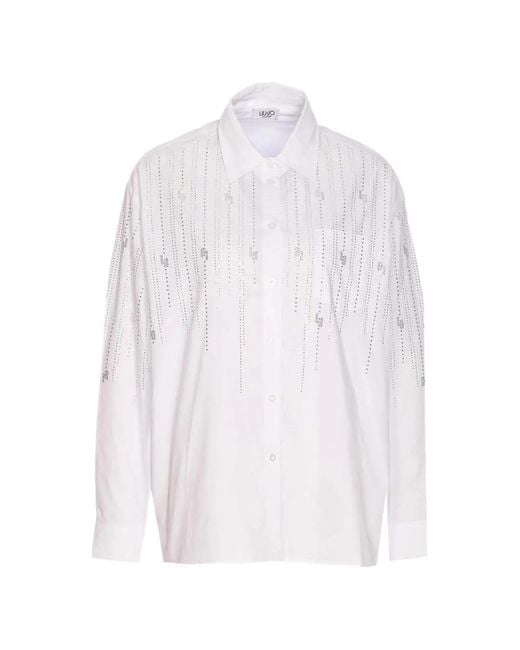 Liu Jo White Rhinestone-Embellished Pocket Shirt