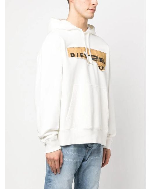 Sudadera con capucha y logo estampado DIESEL de hombre de color White