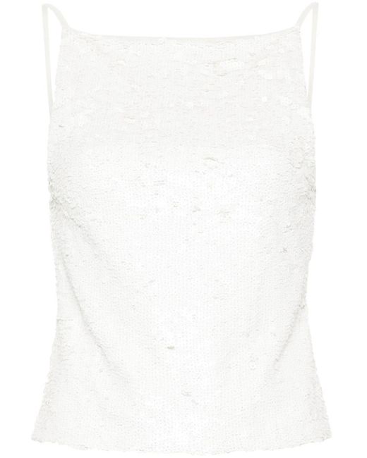 P.A.R.O.S.H. White Sequin-Embellished Open-Back Top