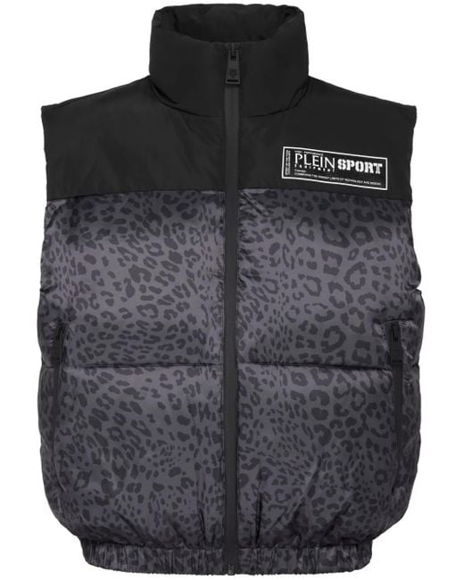 Philipp Plein Black Leopard-Print Gilet