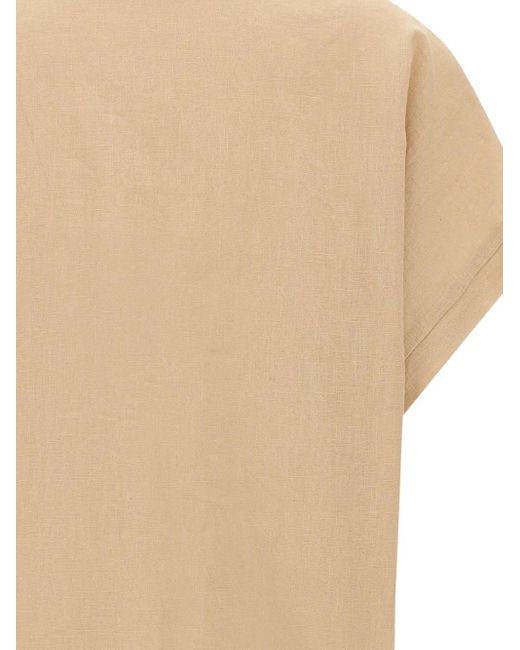 Kaos Blouse Met Wingtip-Kraag En Korte Mouwen in het Natural