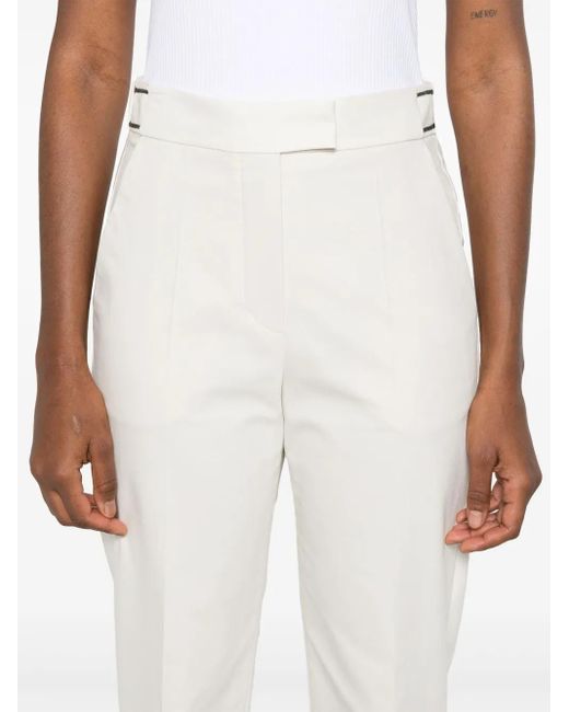 Brunello Cucinelli White Monili Chain-Detail Tailored Trousers