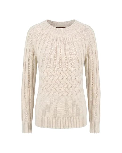 Moorer White Cable-Knit Ribbed Sweater