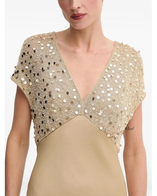 Never Fully Dressed Natural Sequin V-Neck Maxi Dress