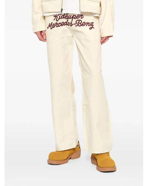Kidsuper White X Mercedes-Benz Embroidered Straight-Leg Trousers for men