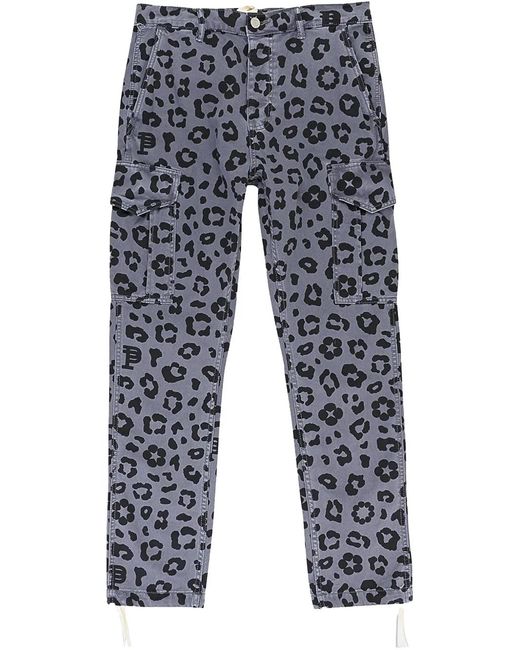 Purple Brand Blue Leopard-Print Cargo Trousers for men