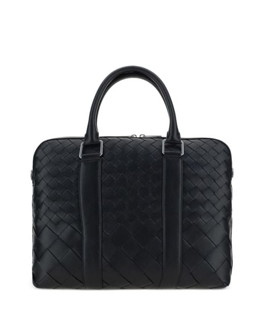 Bottega Veneta Black Intrecciato Zipped Two-way Briefcase for men