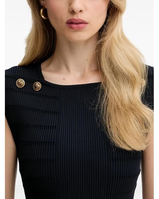 Guess Black Button-Embellished Ribbed Top