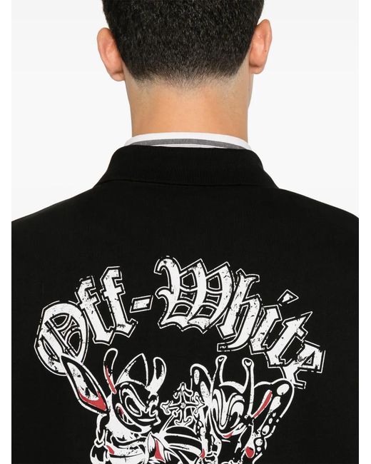 Off-White c/o Virgil Abloh Black Gang-Print Polo Shirt for men