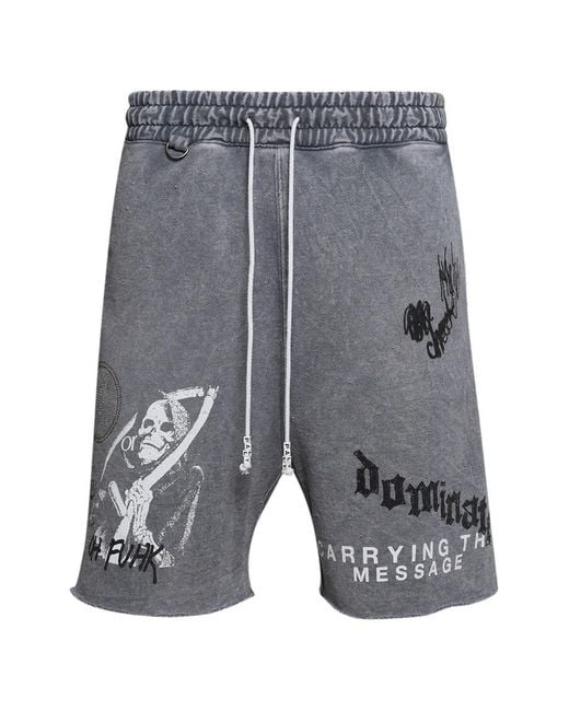 PALY Gray Graphic-Print Raw-Cut Shorts for men
