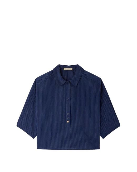 Sessun Blue U Pinstripe-Print Cropped Shirt