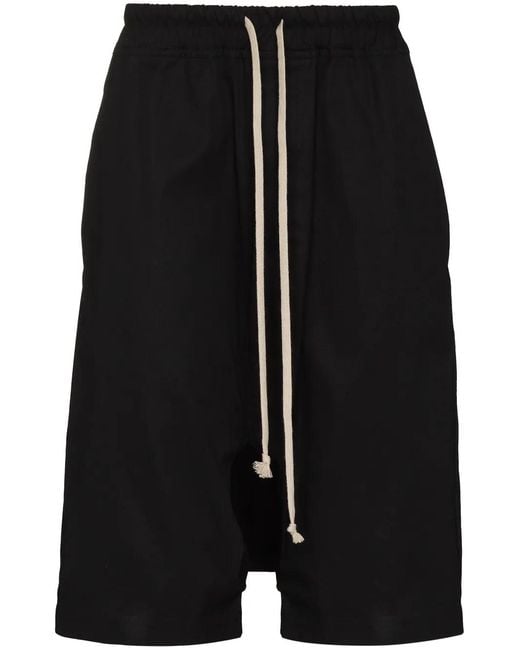 Rick Owens Black Pod Drop-Crotch Track Shorts for men