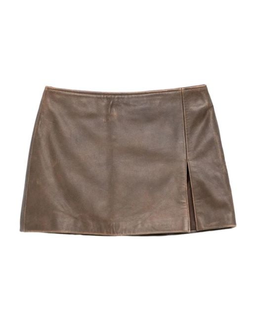 Manokhi Brown Deline Leather Side-Split Mini Skirt