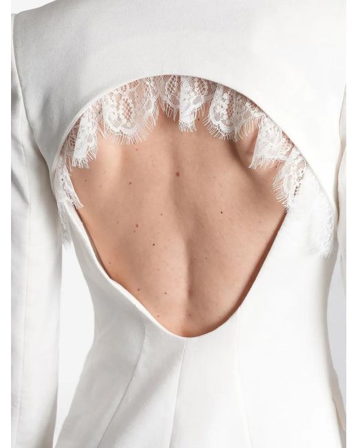 Mach & Mach White Robe-Nuisette Bordée De Dentelle