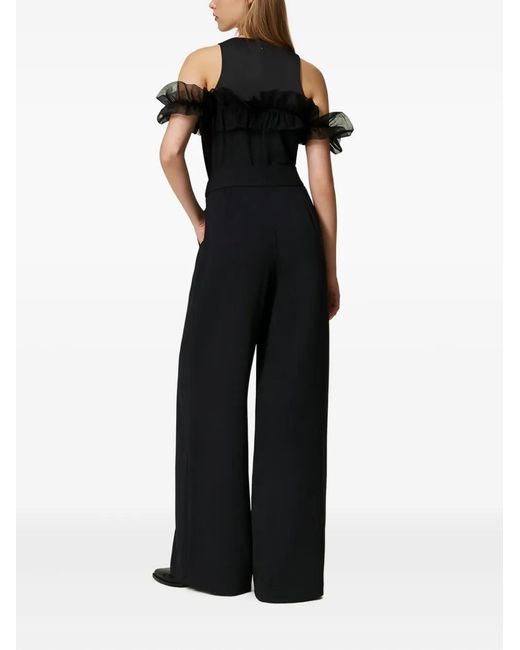 Twinset Black Ruffle-Detail Wide-Leg Jumpsuit