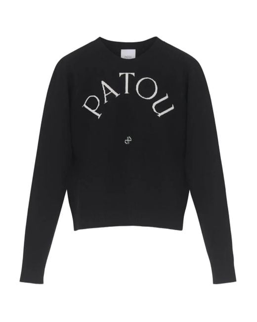 Patou Black Logo-Embroidered Wool Sweater