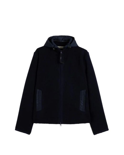 Aspesi Black Hooded Wool Jacket for men