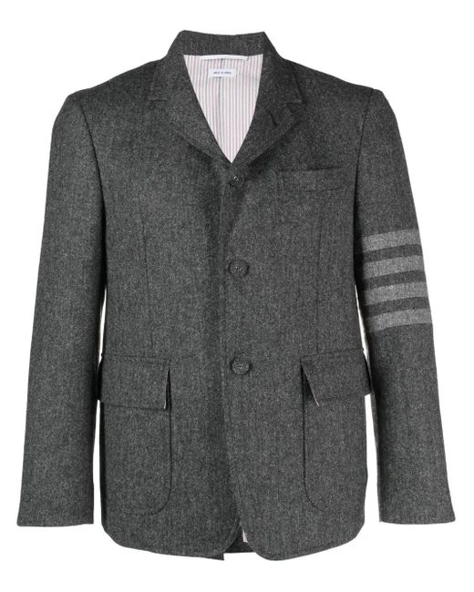Thom Browne Black Tailored Suit Jacket With Notch Lapel And Signature Stripes for men