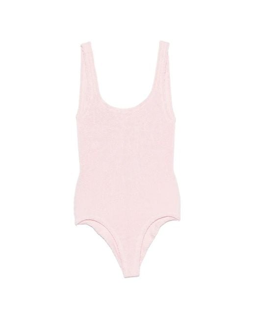 Hunza G Pink Square-Neck Swimsuit