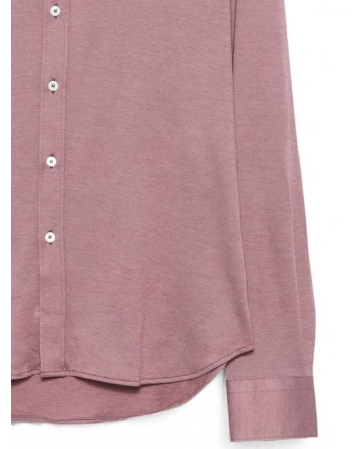 Canali Pink Mélange-Effect Button-Down Shirt for men