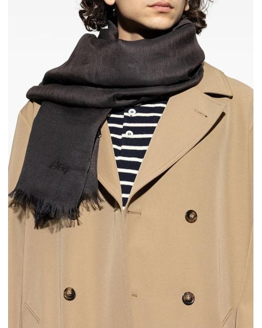Brioni Black Logo-Embroidered Scarves for men