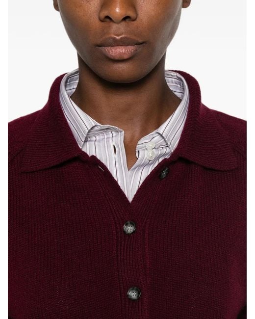 Allude Red Button-Up Polo-Collar Sweater