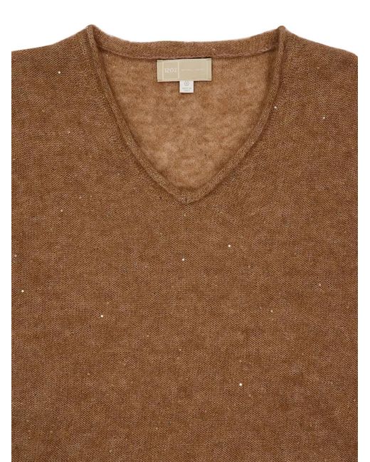 120% Lino Brown Sequin V-Neck Sweater