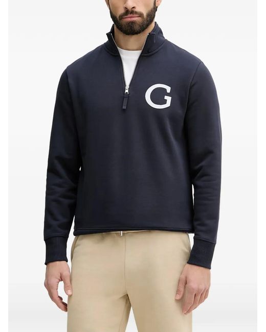 Gant Blue Logo-Patch Quarter-Zip Sweater for men
