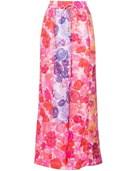 Aje. Pink Vision Relaxed Floral-print Linen Trousers