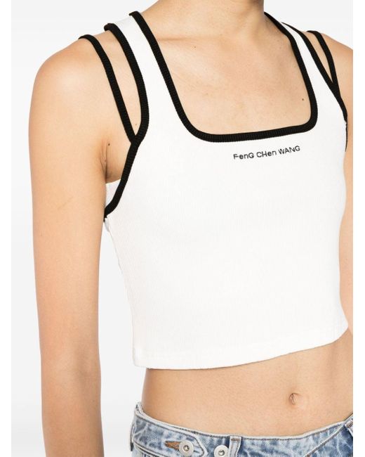 Feng Chen Wang White Logo-embroidered Cropped Top