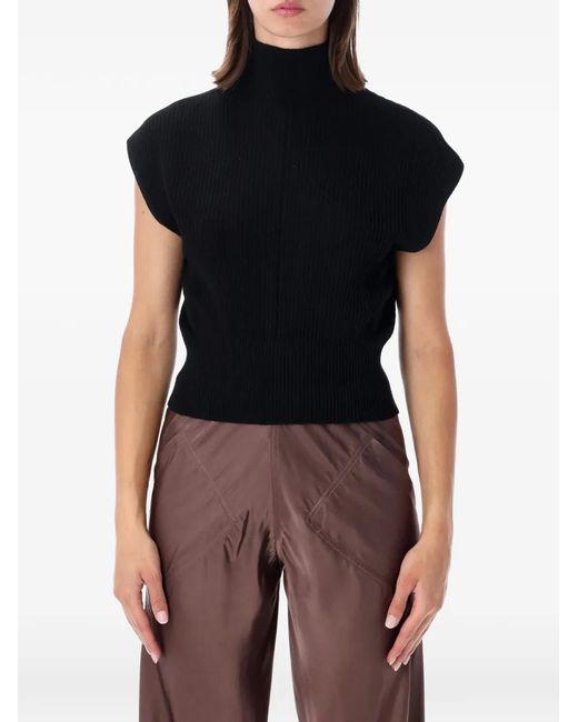 Rick Owens Black Ribbed-Knit High-Neck Sweater