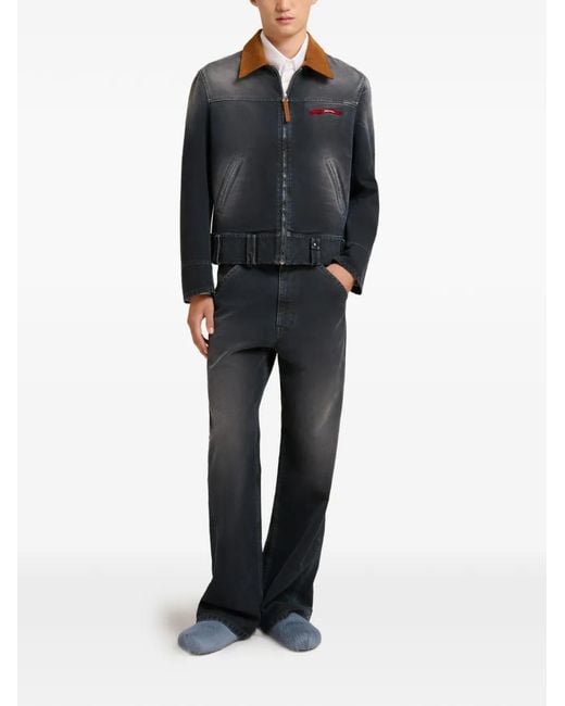 Marni Black Contrast Suede-Collar Denim Jacket for men