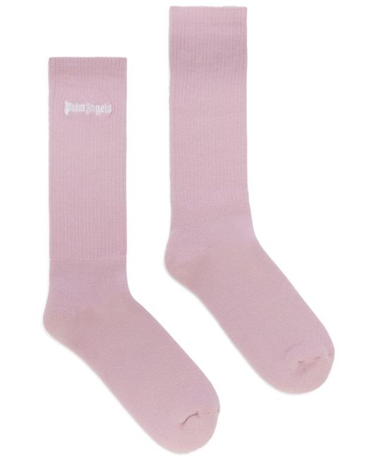 Palm Angels Pink Logo-embroidered Ribbed-knit Socks