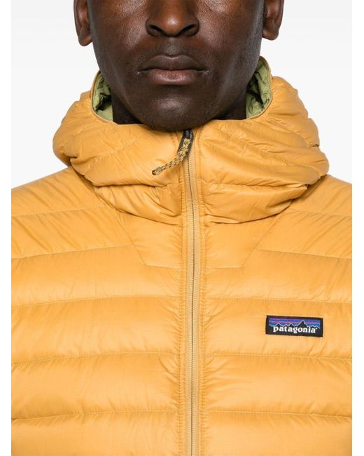 Patagonia Yellow Logo-patch Hooded Down Jacket for men