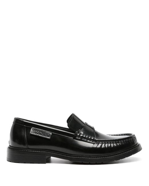 Moschino Black Logo-debossed Leather Loafers for men