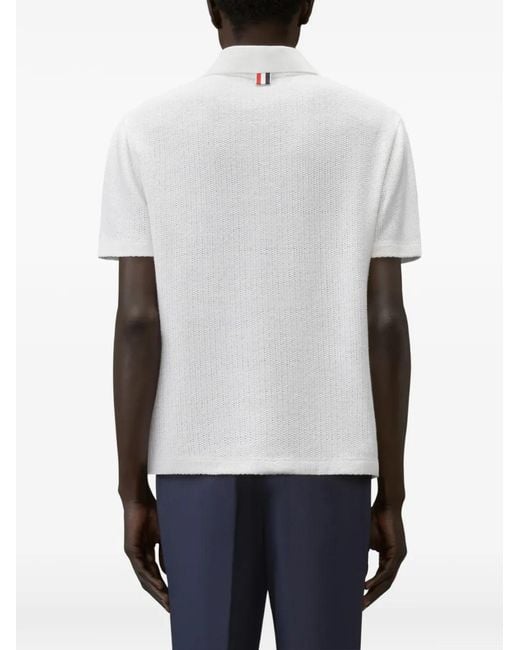 Thom Browne White Polo En Lin Mélangé Texturé for men