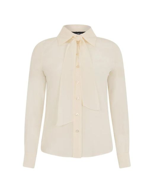 Moschino White Tie-Neck Silk Shirt