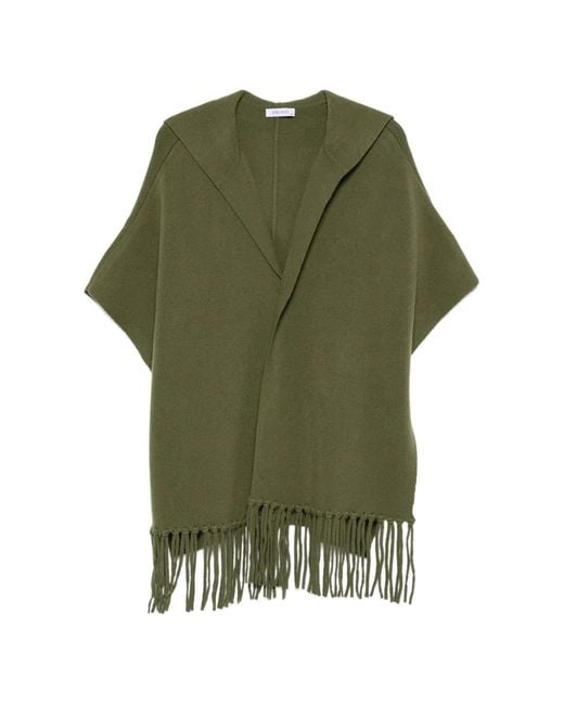 Philo-Sofie Cashmere Green Fringed Hooded Cape
