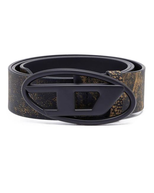DIESEL Black Treated Leather Belt With Logo Buckle