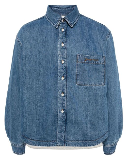 Jacquemus Blue Embroidered-logo Regenerative Cotton Denim Shrit for men