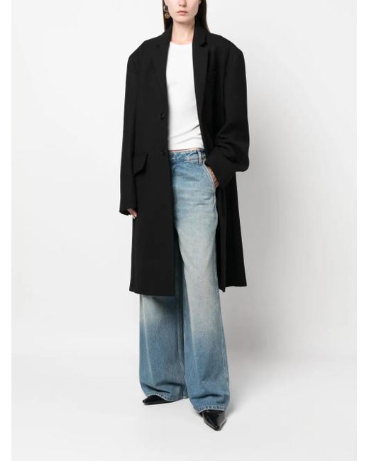 Gauchère Black Single-Breasted Wool-Silk Blend Coat