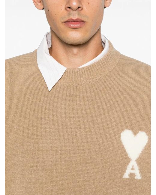 AMI Natural Ami De Coeur Intarsia-Knit Sweater