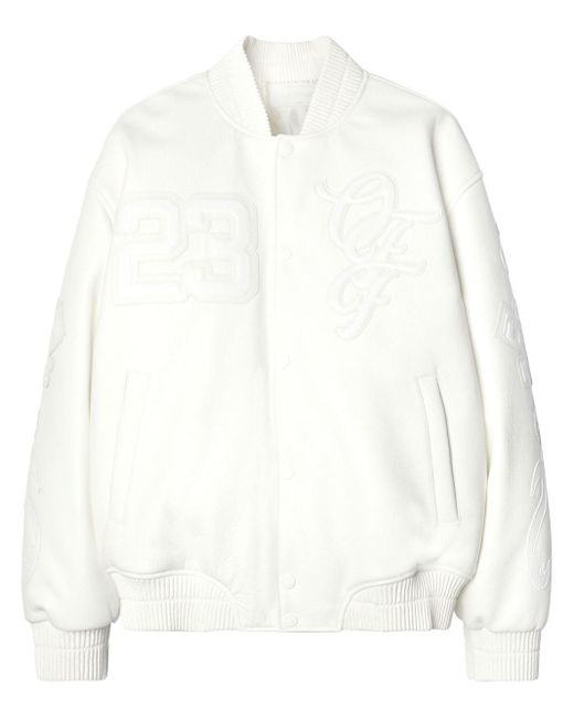 Off-White c/o Virgil Abloh Natlover Oversized-Collegejacke aus vollnarbigem Leder mit Logoapplikationen in White für Herren