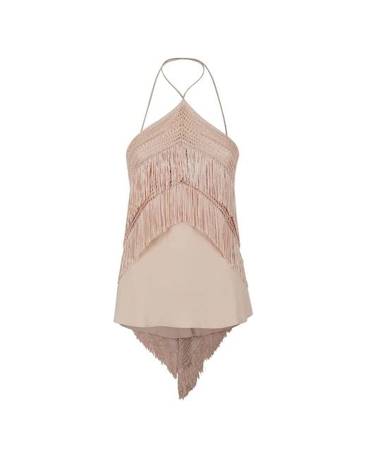 ANDAMANE White Reina Fringe-Trimmed Crochet-Knit Blouse